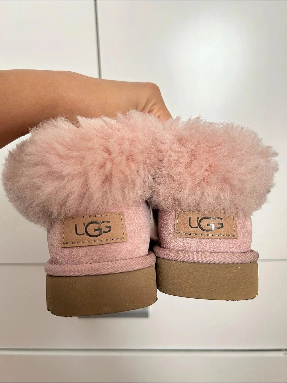 Rare Vintage UGG Mini Bailey Button Pink Blossom - Baby Pink Boots US8